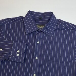 Donald J. Trump‎ Dress Shirt Mens 15.5 34/35 Blue Striped Barrel Cuff Non Iron
